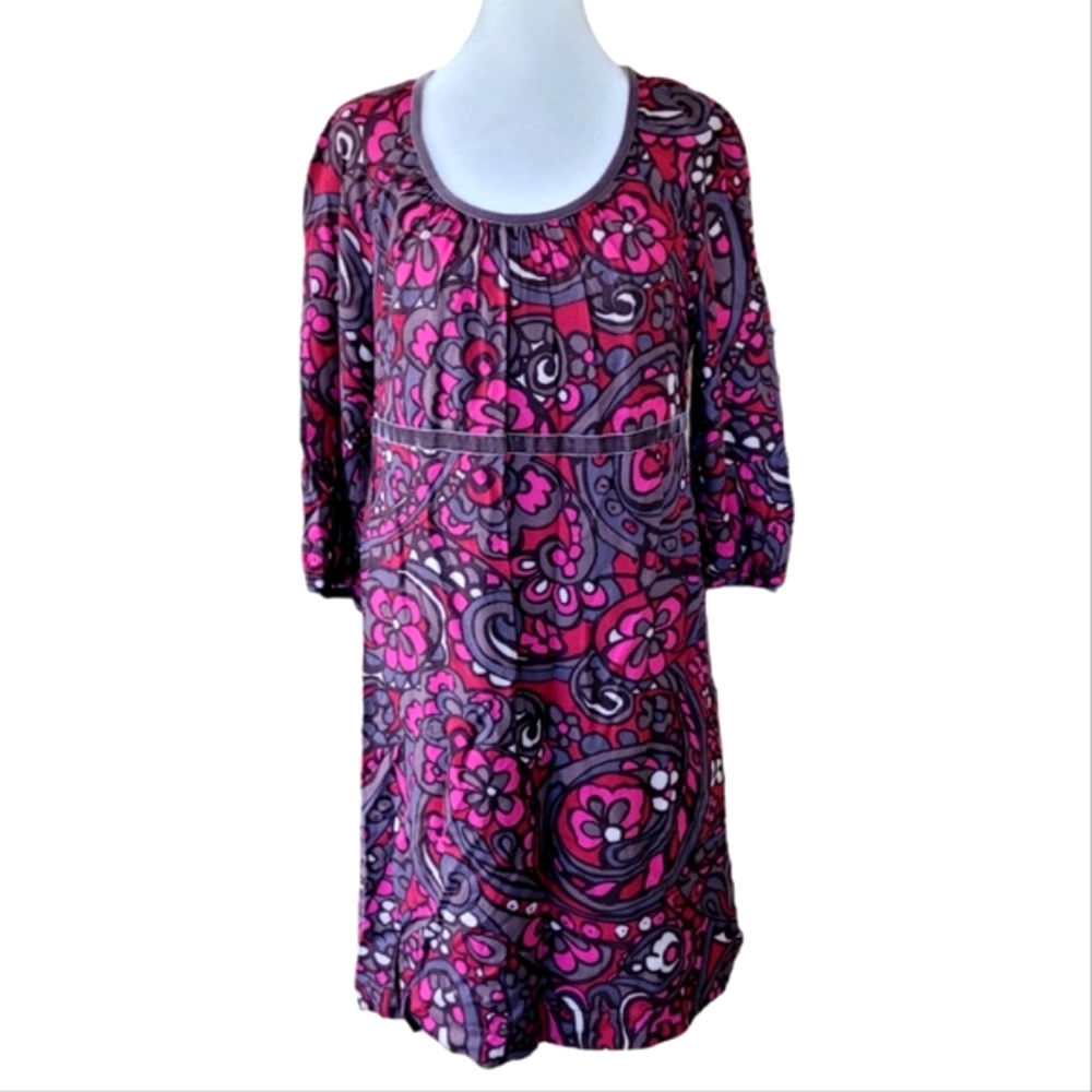 Boden Boho Midi Scoop Neck Floral Colorful Dress Black & Red 8R